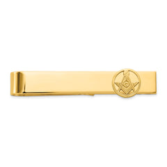 14k Men's Polished and Beaded Masonic Circle Large Tie Bar