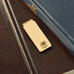14k Men's Polished and Textured with Black Enamel 32 Degree Scottish Rite Masonic Medium Money Clip