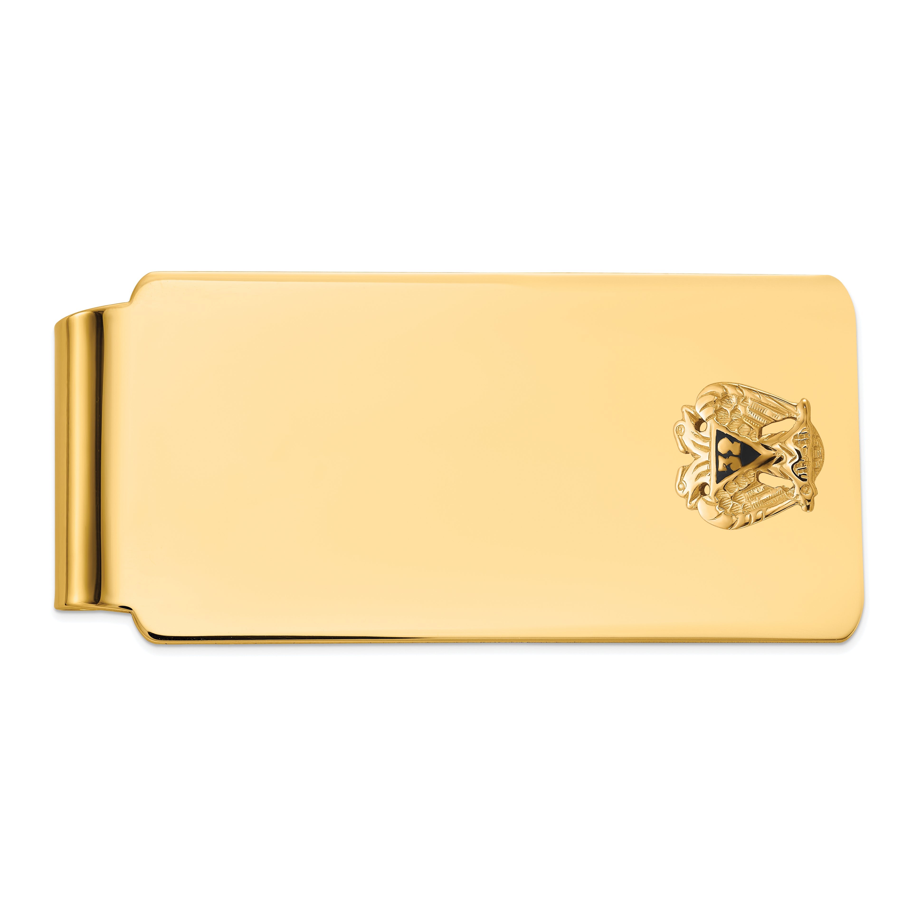 14k Men's Polished and Textured with Black Enamel 32 Degree Scottish Rite Masonic Small Money Clip