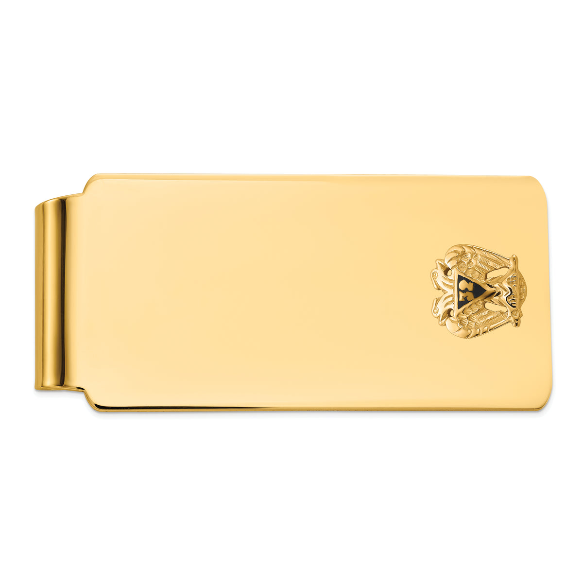 14k Men's Polished and Textured with Black Enamel 32 Degree Scottish Rite Masonic Small Money Clip