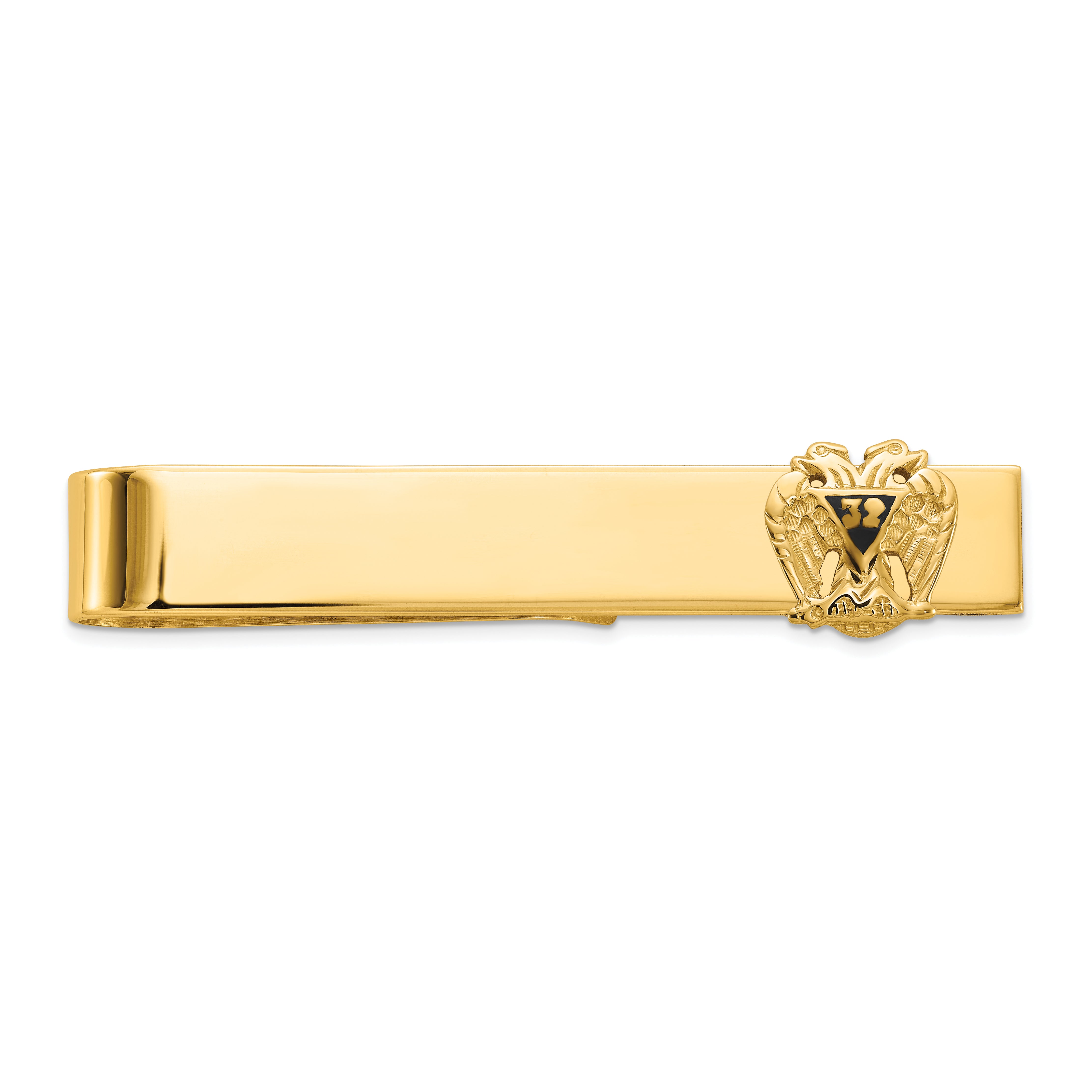 14k Men's Polished and Textured with Black Enamel 32 Degree Scottish Rite Masonic Large Tie Bar Main image