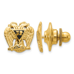14k Men's Polished and Textured with Black Enamel 32 Degree Scottish Rite Masonic Tie / Lapel Pin