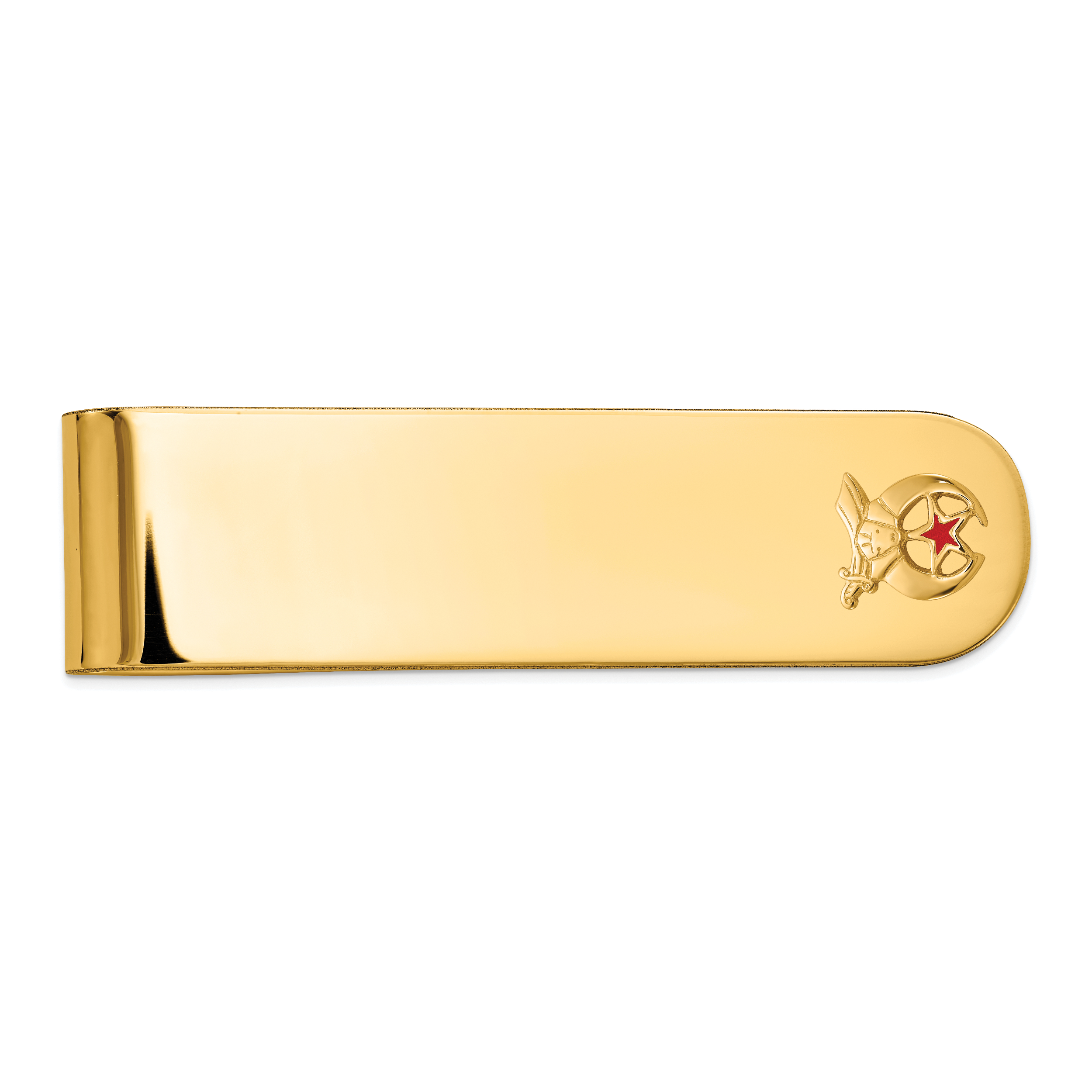 14k Men's Polished and Textured with Red Enamel Masonic Shriner Small Money Clip Main image