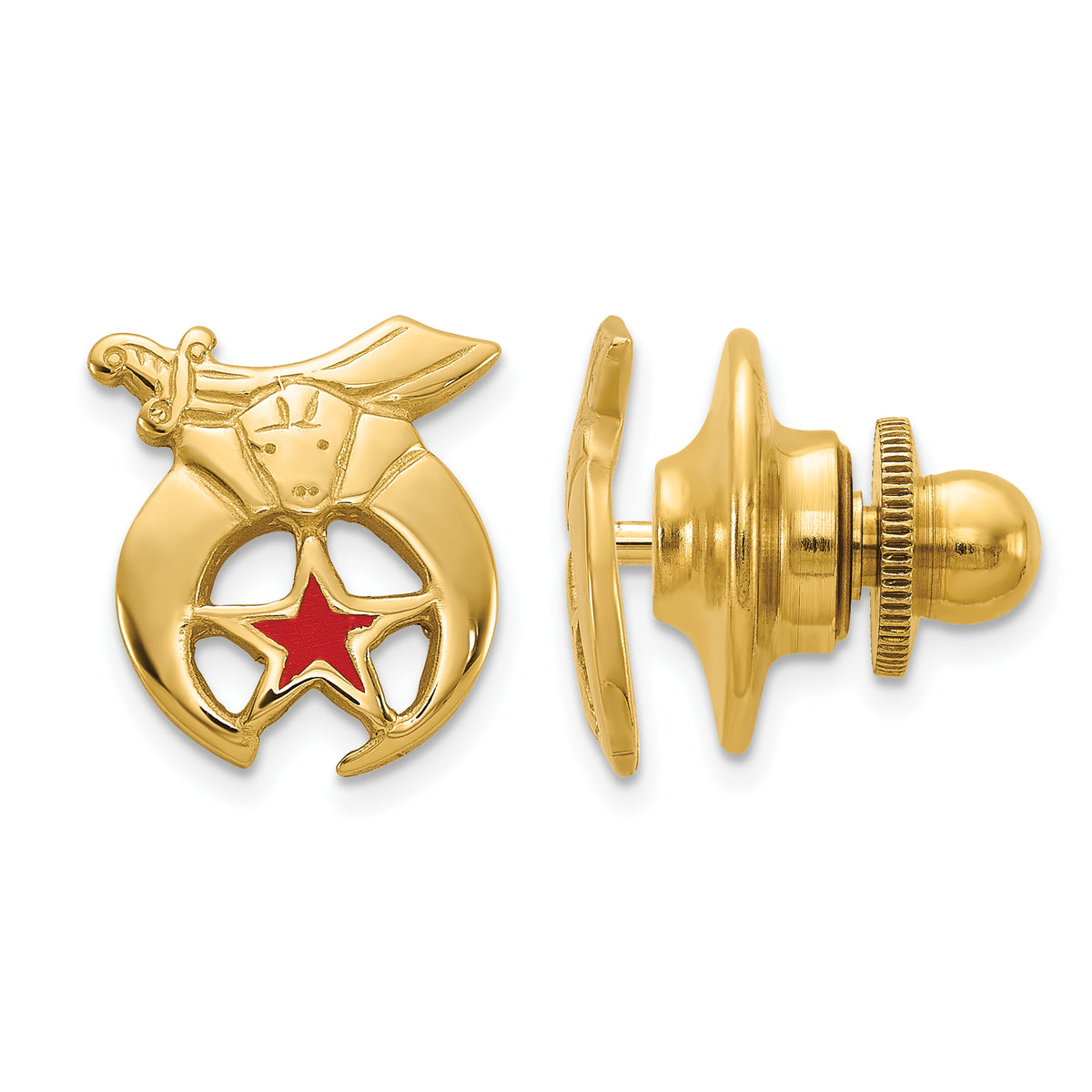 14k Men's Polished and Textured with Red Enamel Masonic Shriner Tie / Lapel Pin