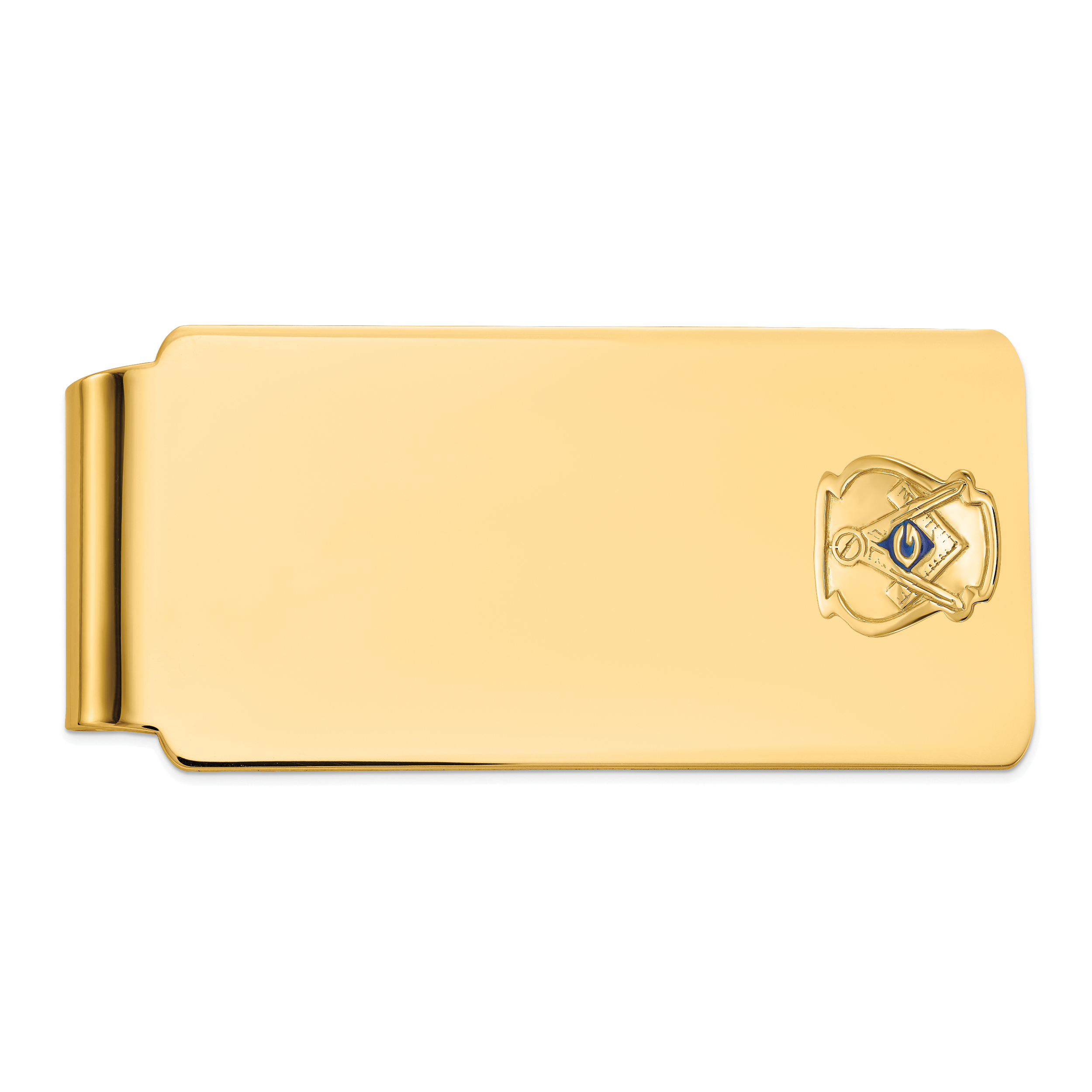 14k Men's Polished and Textured with Blue Enamel Masonic Large Money Clip Main image