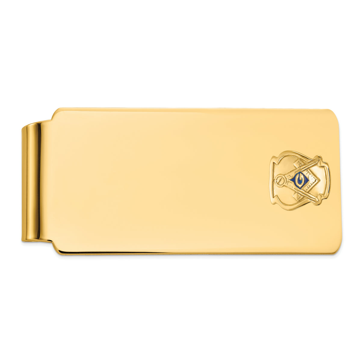 14k Men's Polished and Textured with Blue Enamel Masonic Large Money Clip