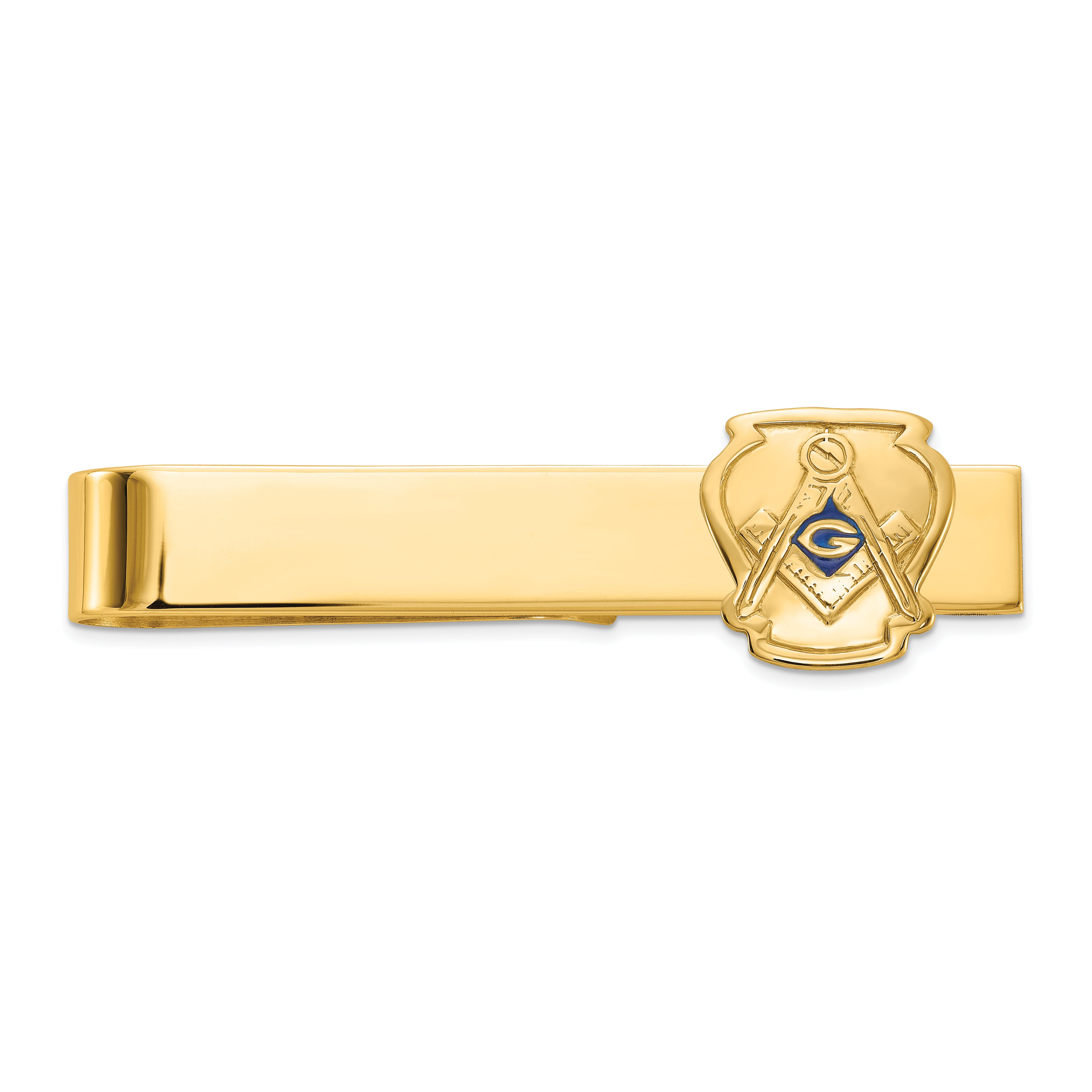 14k Men's Polished and Textured with Blue Enamel Masonic Large Tie Bar Main image