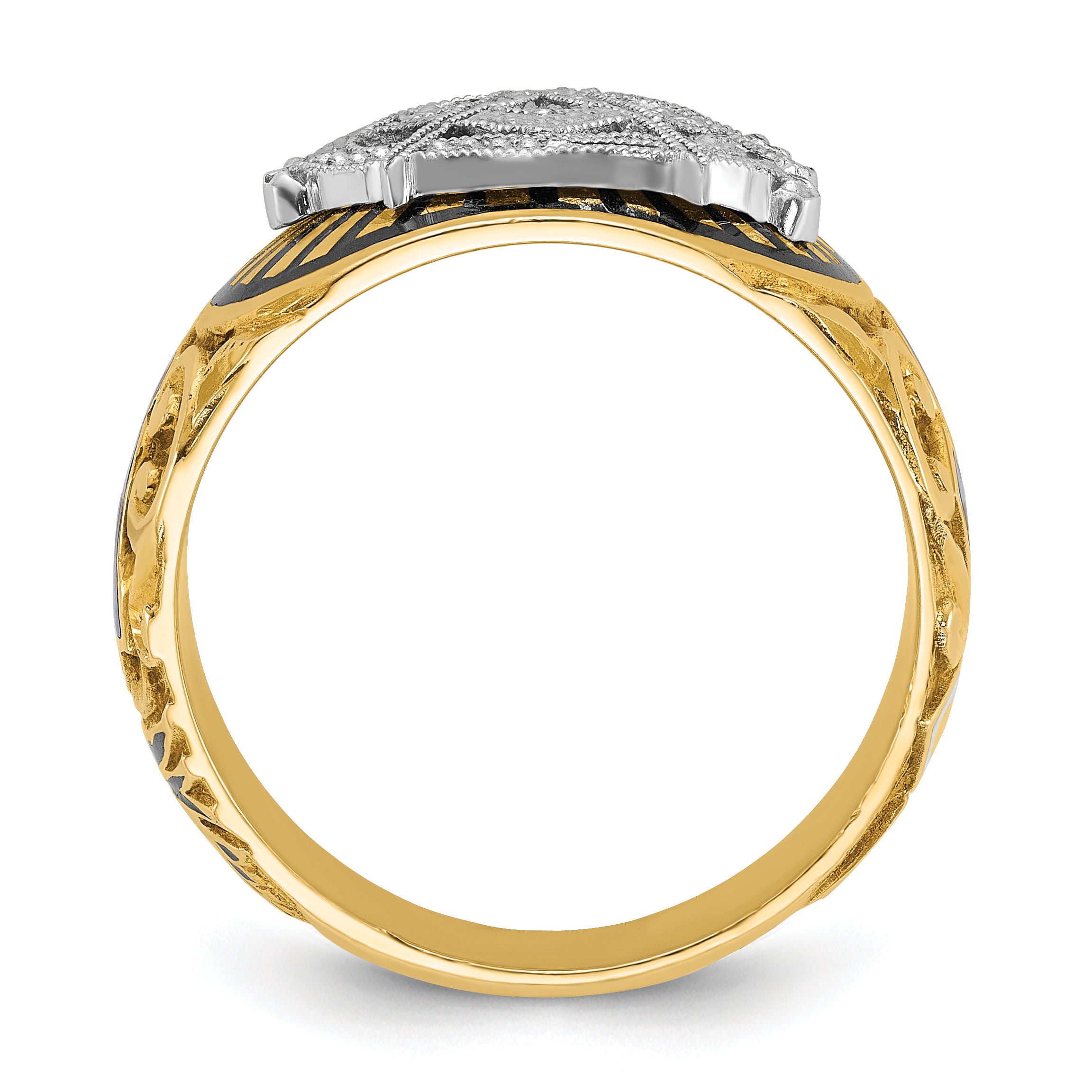 10k Two-tone Men's Polished and Textured with Multi-color Enamel Blue Lodge Master Masonic Ring