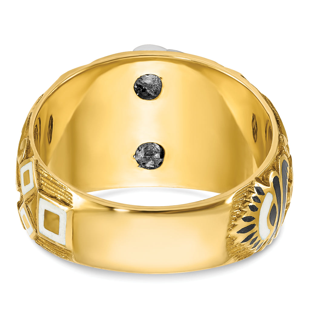 14k Two-tone Men's Polished and Textured with Multi-color Enamel Blue Lodge Master Masonic Ring