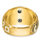 14k Two-tone Men's Polished and Textured with Multi-color Enamel Blue Lodge Master Masonic Ring