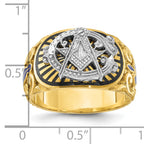 14k Two-tone Men's Polished and Textured with Multi-color Enamel Blue Lodge Master Masonic Ring