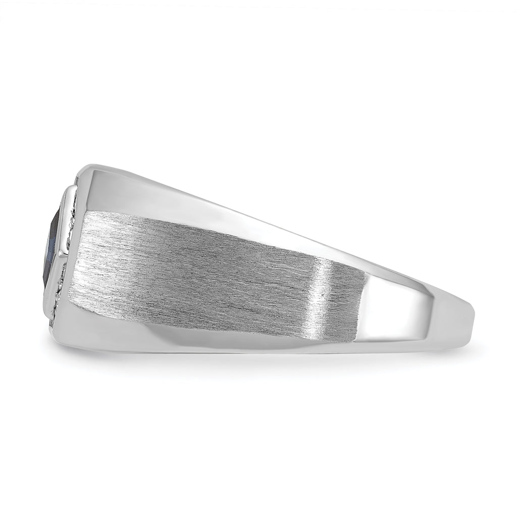 14k White Gold Mens Square Lab Created Sapphire and 1/20 carat Diamond Satin Complete Ring - Sophia Jewelers