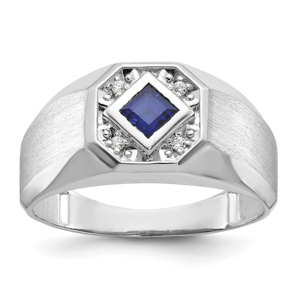 14k White Gold Mens Square Gemstone and Diamond Satin Ring Mounting, Mounting Only - Sophia Jewelers