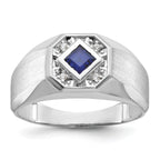 14k White Gold Mens Square Gemstone and Diamond Satin Ring Mounting, Mounting Only - Sophia Jewelers