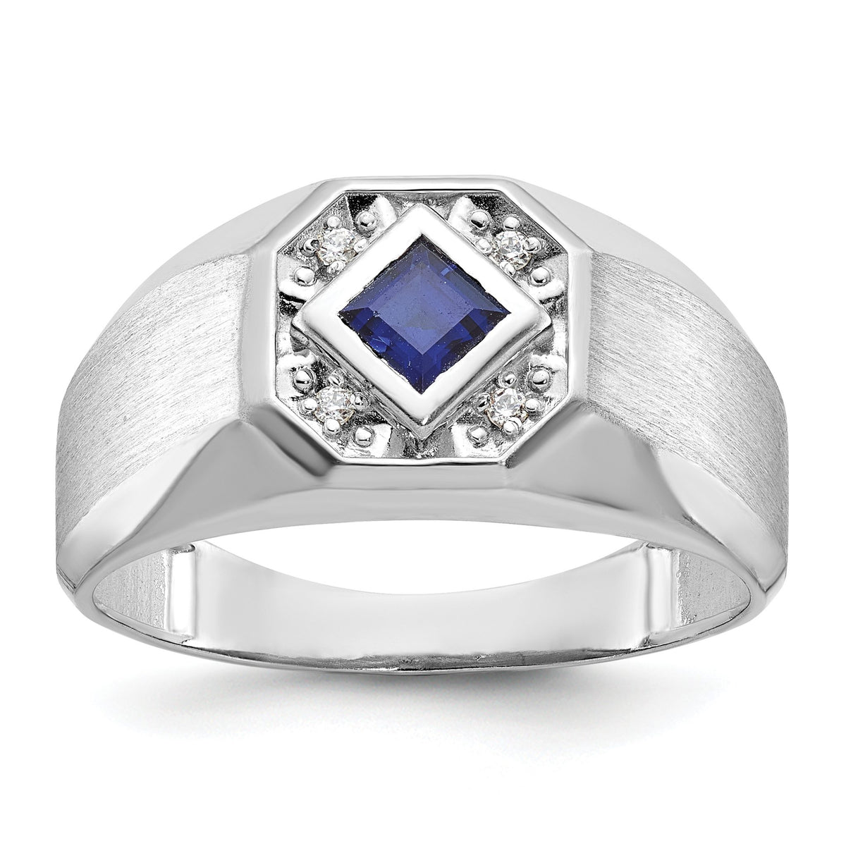 Men's Square Lab-Created Sapphire & Diamond Ring in 14K White Gold (1/20 ct. tw.), Size 10 - Sophia Jewelers Main image