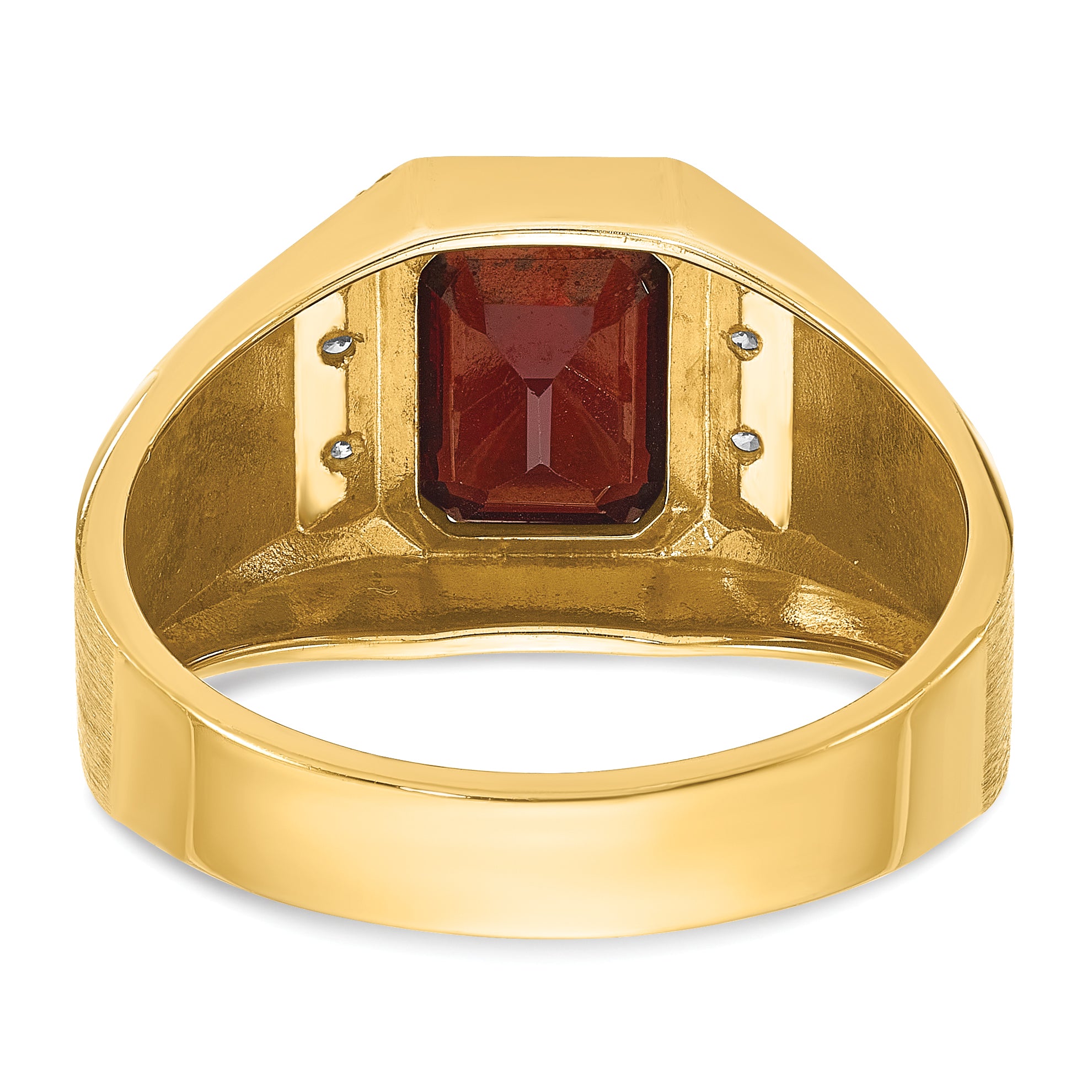 14k Mens Polished and Satin Octagon Lab Created Ruby and 1/20 carat Diamond Complete Ring - Sophia Jewelers