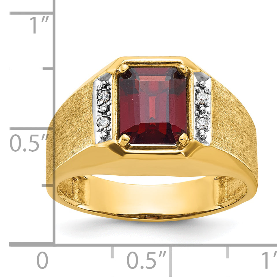 14k Mens Polished and Satin Octagon Lab Created Ruby and 1/20 carat Diamond Complete Ring - Sophia Jewelers