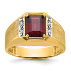 14k Mens Polished and Satin Octagon Lab Created Ruby and 1/20 carat Diamond Complete Ring - Sophia Jewelers