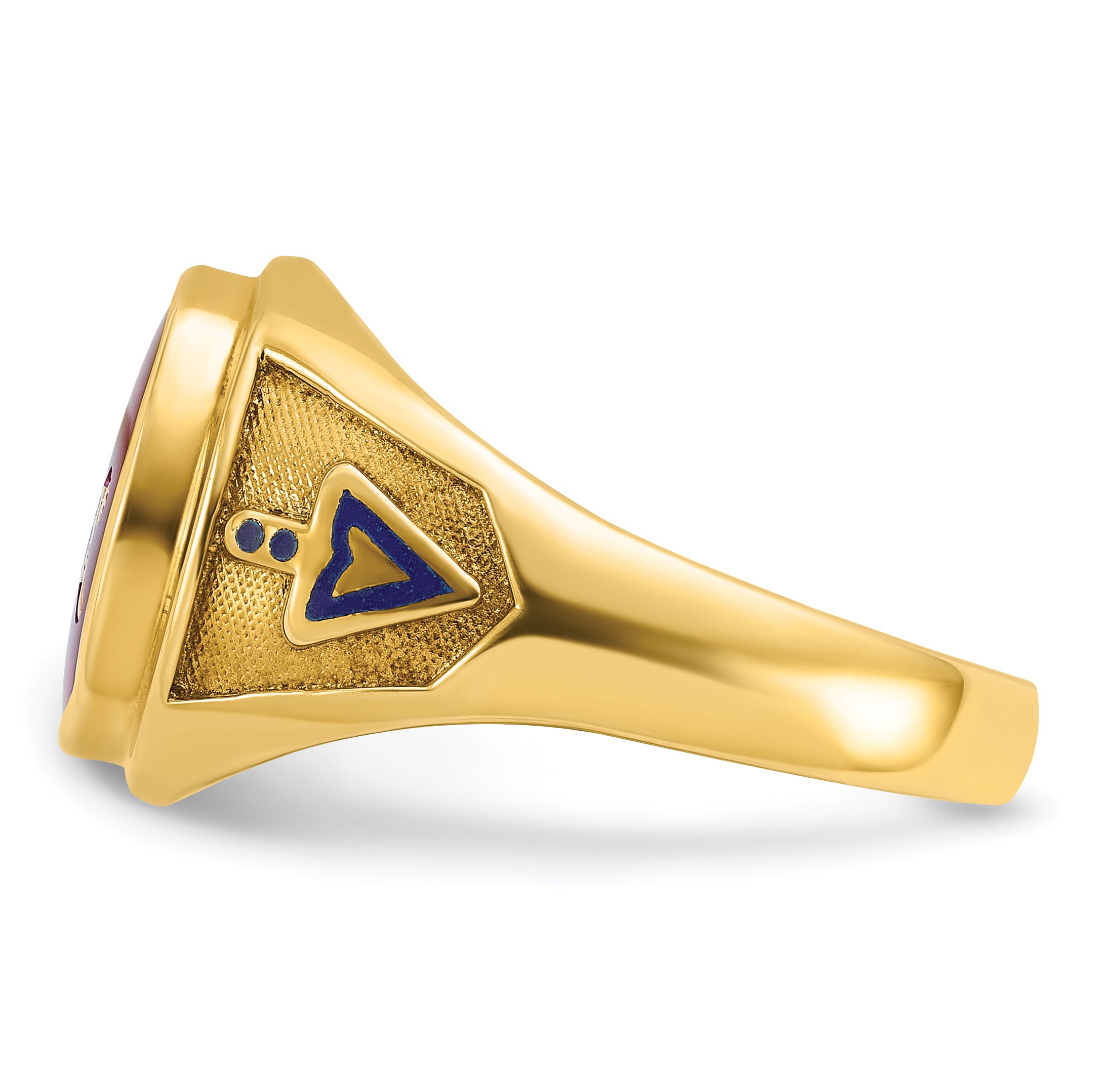 10k Men's Polished and Textured with Blue Enamel and Lab Created Ruby Blue Lodge Master Masonic Ring