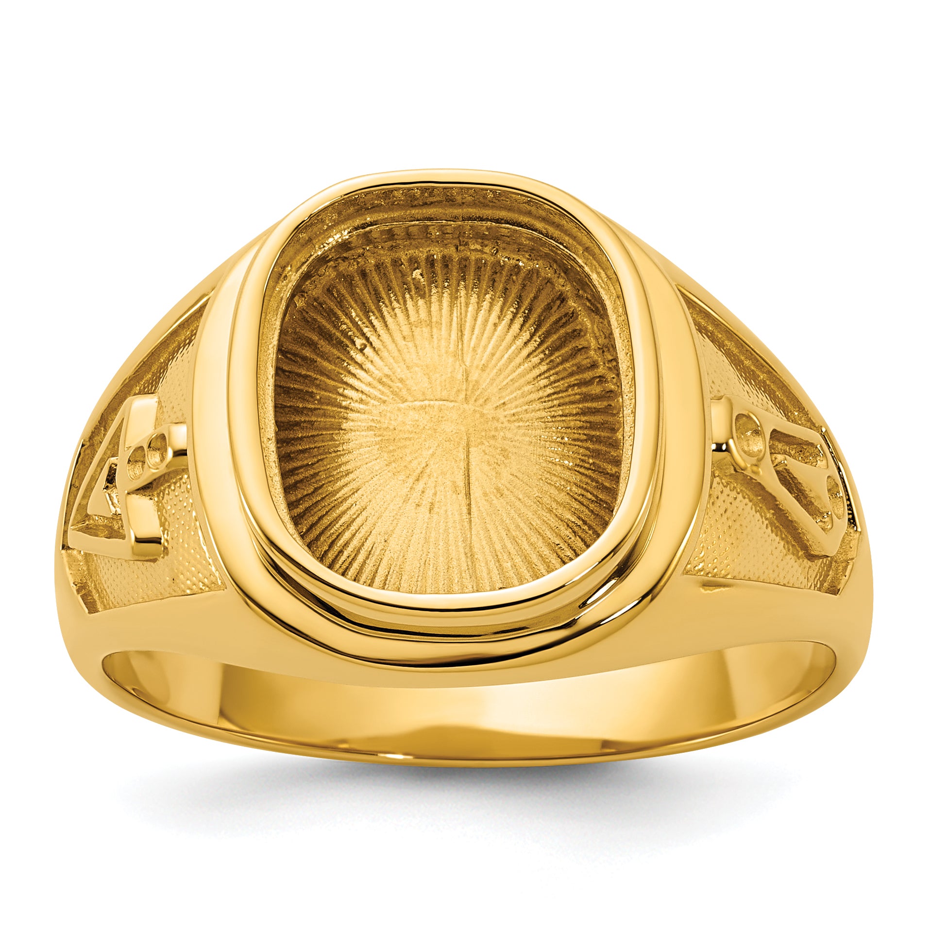 14k Men's Polished and Textured Blue Lodge Master Masonic Ring Mounting, Mounting Only - Sophia Jewelers