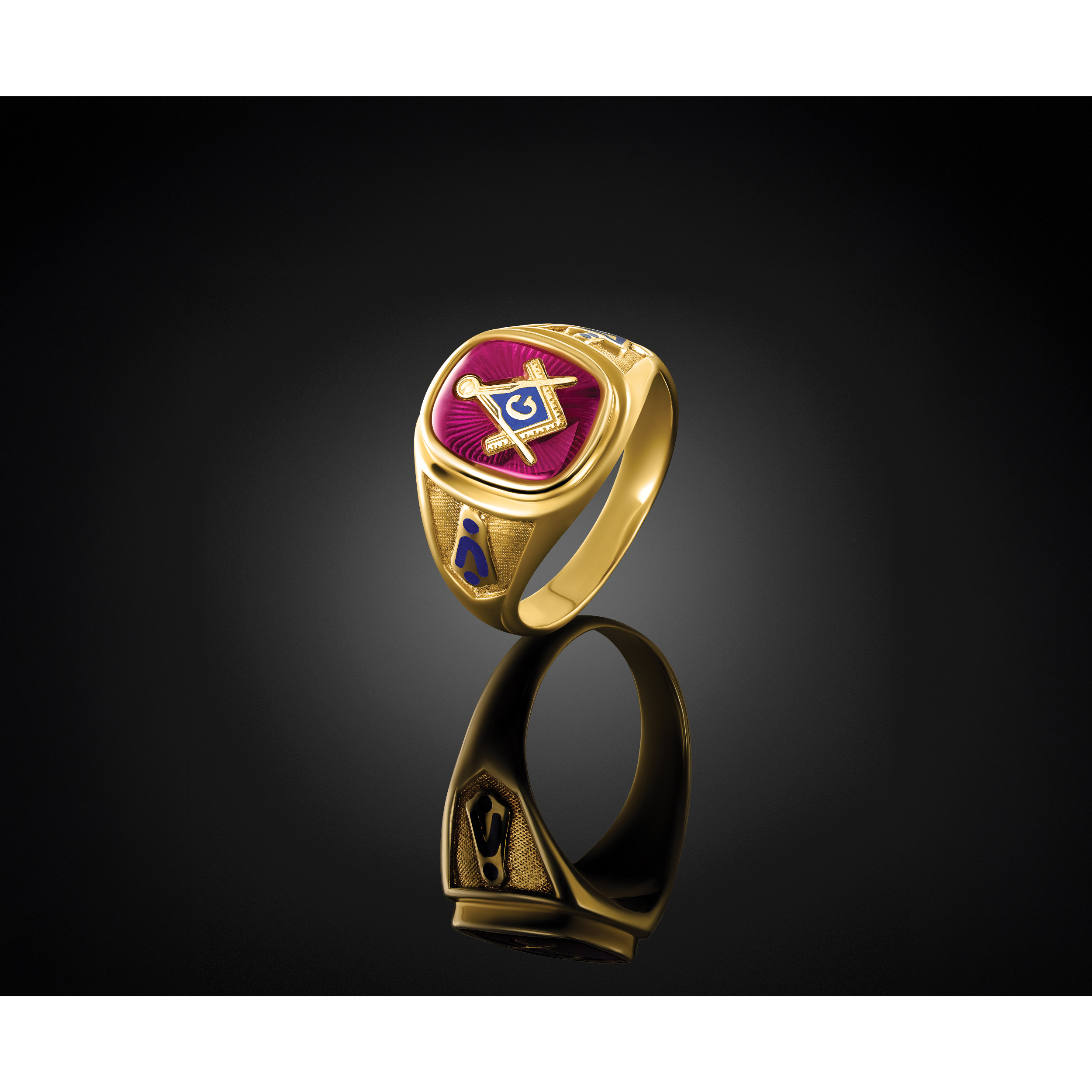 14k Men's Polished and Textured Blue Lodge Master Masonic Ring Mounting, Mounting Only Secondary image