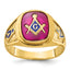 14k Men's Polished and Textured with Blue Enamel and Lab Created Ruby Blue Lodge Master Masonic Ring - Sophia Jewelers