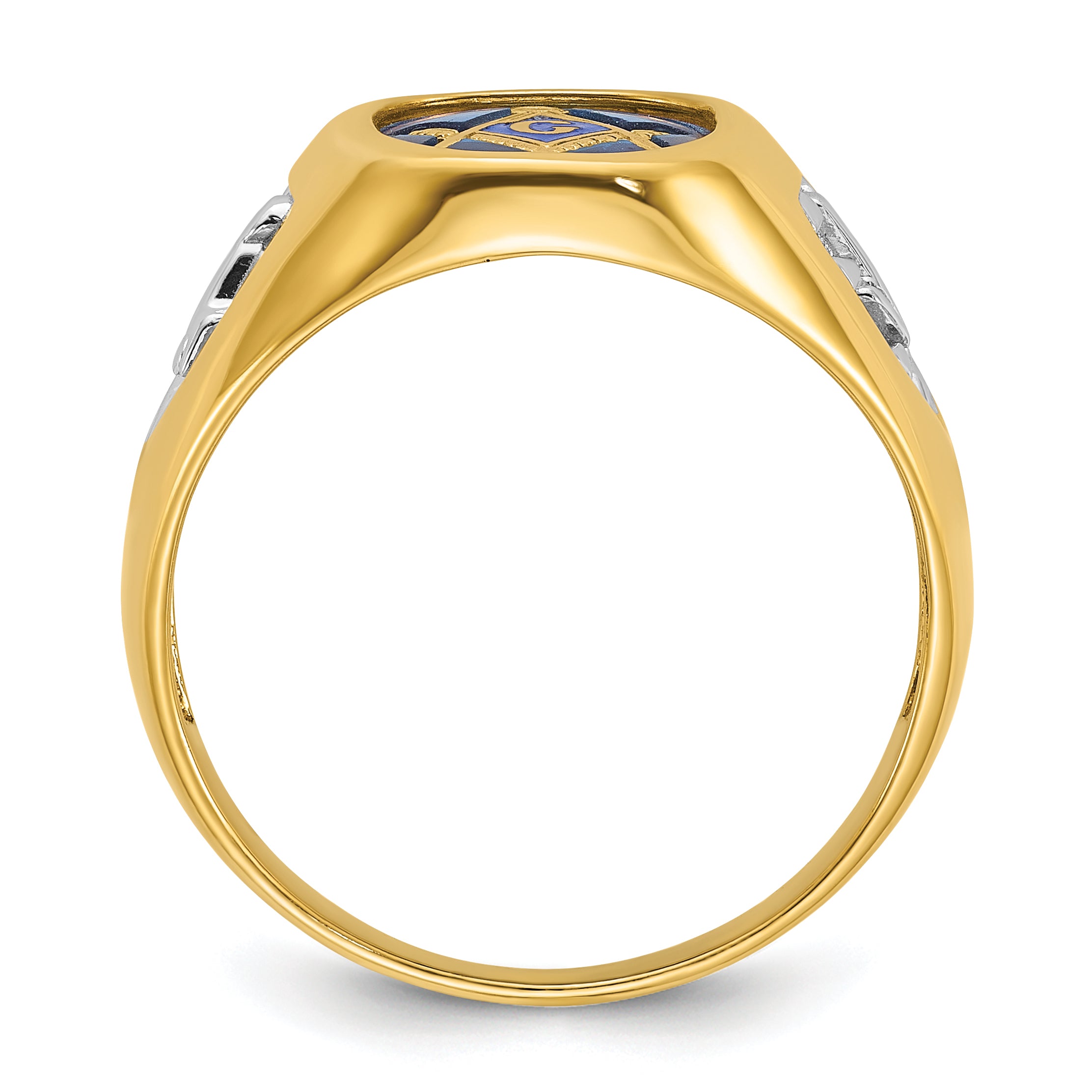 10k with White Rhodium Men's Polished and Textured with Lab Created Sapphire Blue Lodge Master Masonic Ring