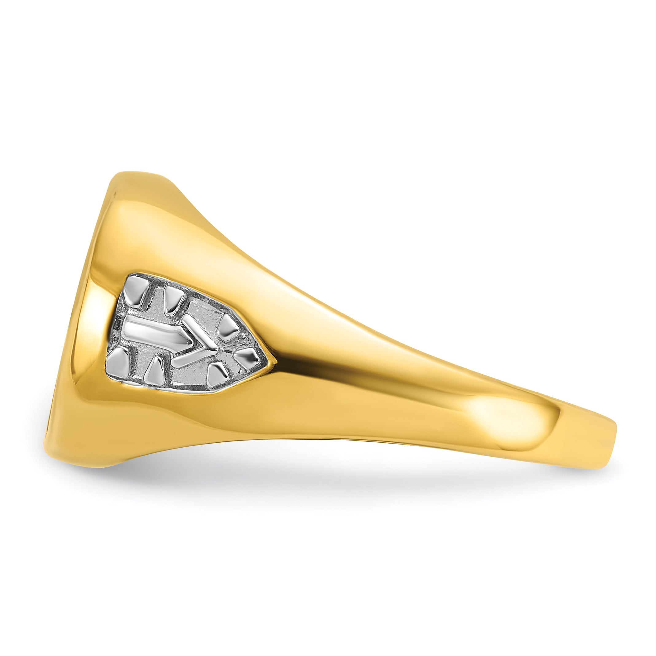 10k with White Rhodium Men's Polished and Textured with Lab Created Sapphire Blue Lodge Master Masonic Ring