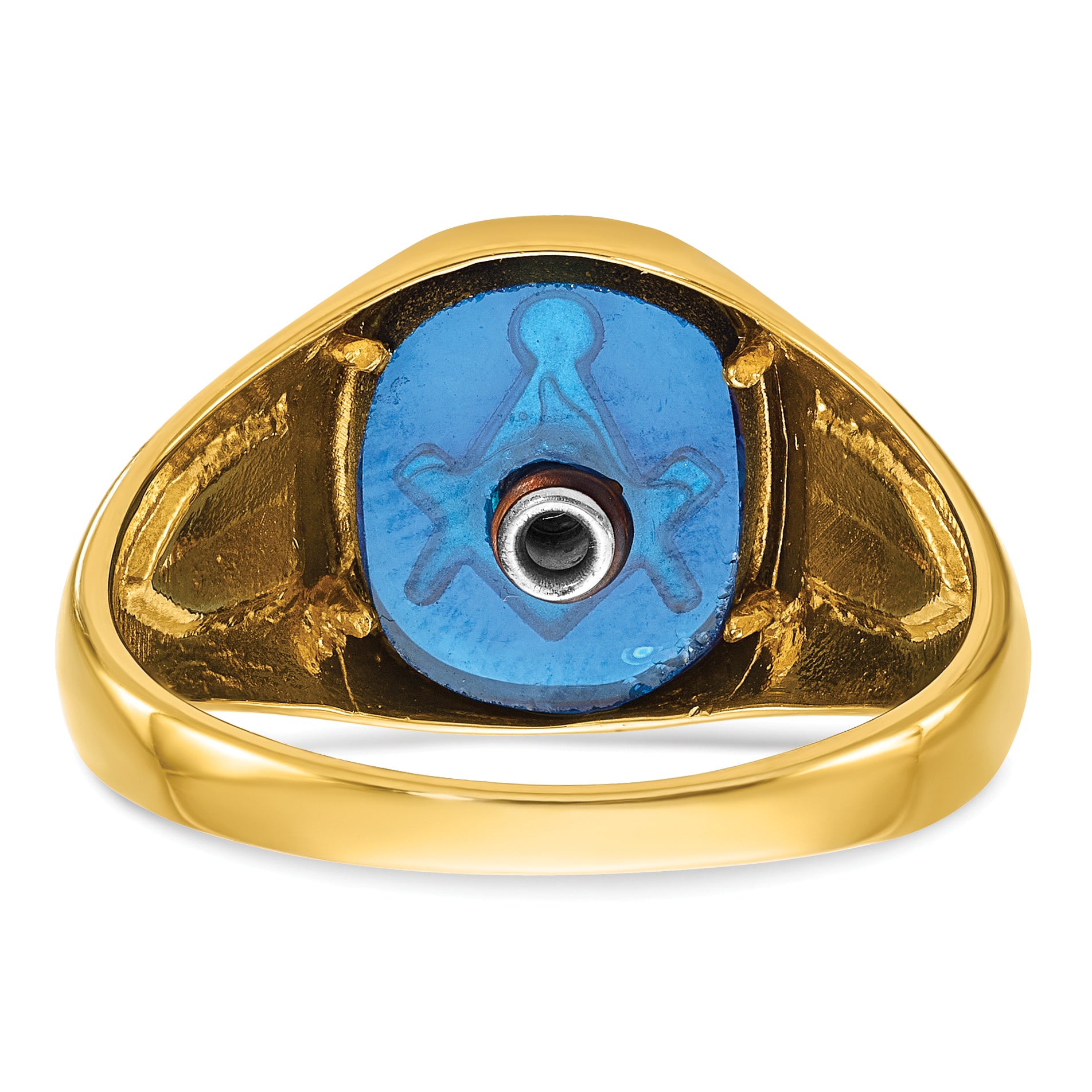 10k with White Rhodium Men's Polished and Textured with Lab Created Sapphire Blue Lodge Master Masonic Ring