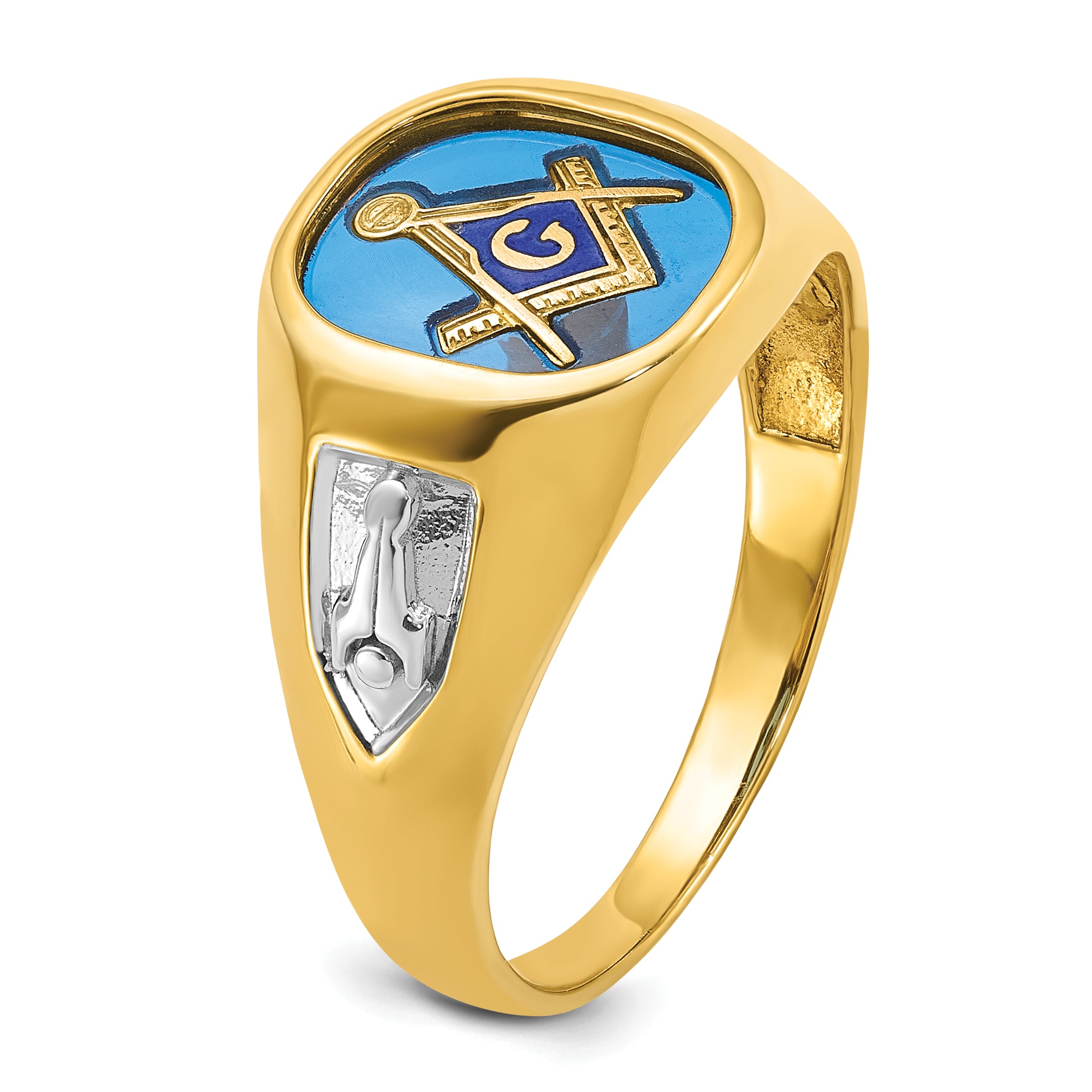 10k with White Rhodium Men's Polished and Textured with Lab Created Sapphire Blue Lodge Master Masonic Ring