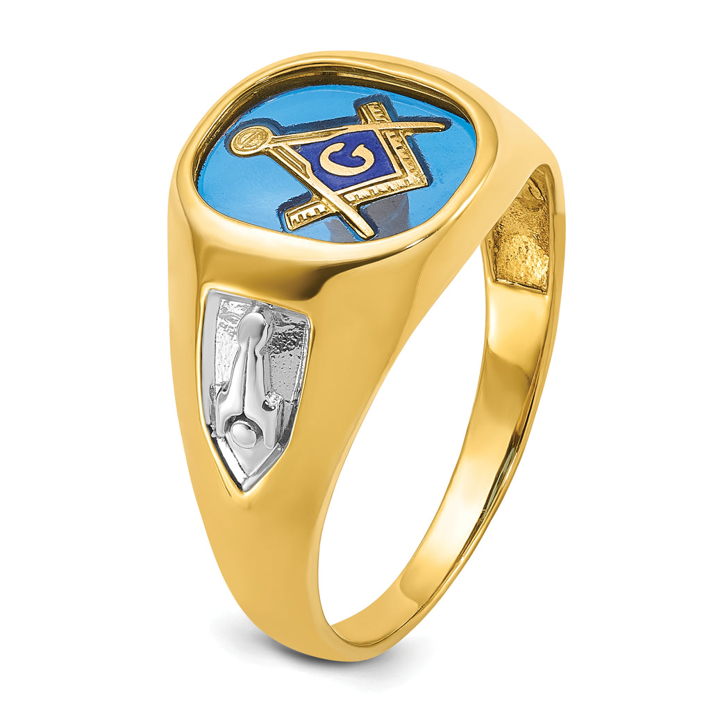 14k with White Rhodium Men's Polished and Textured with Lab Created Sapphire Blue Lodge Master Mason - Sophia Jewelers