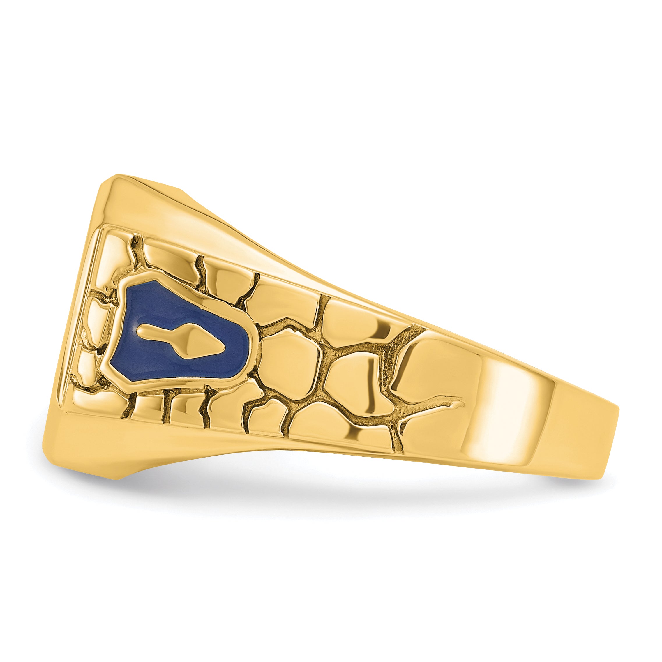 10k Men's Polished and Textured with Blue Enamel and Lab Created Sapphire Blue Lodge Master Masonic - Sophia Jewelers
