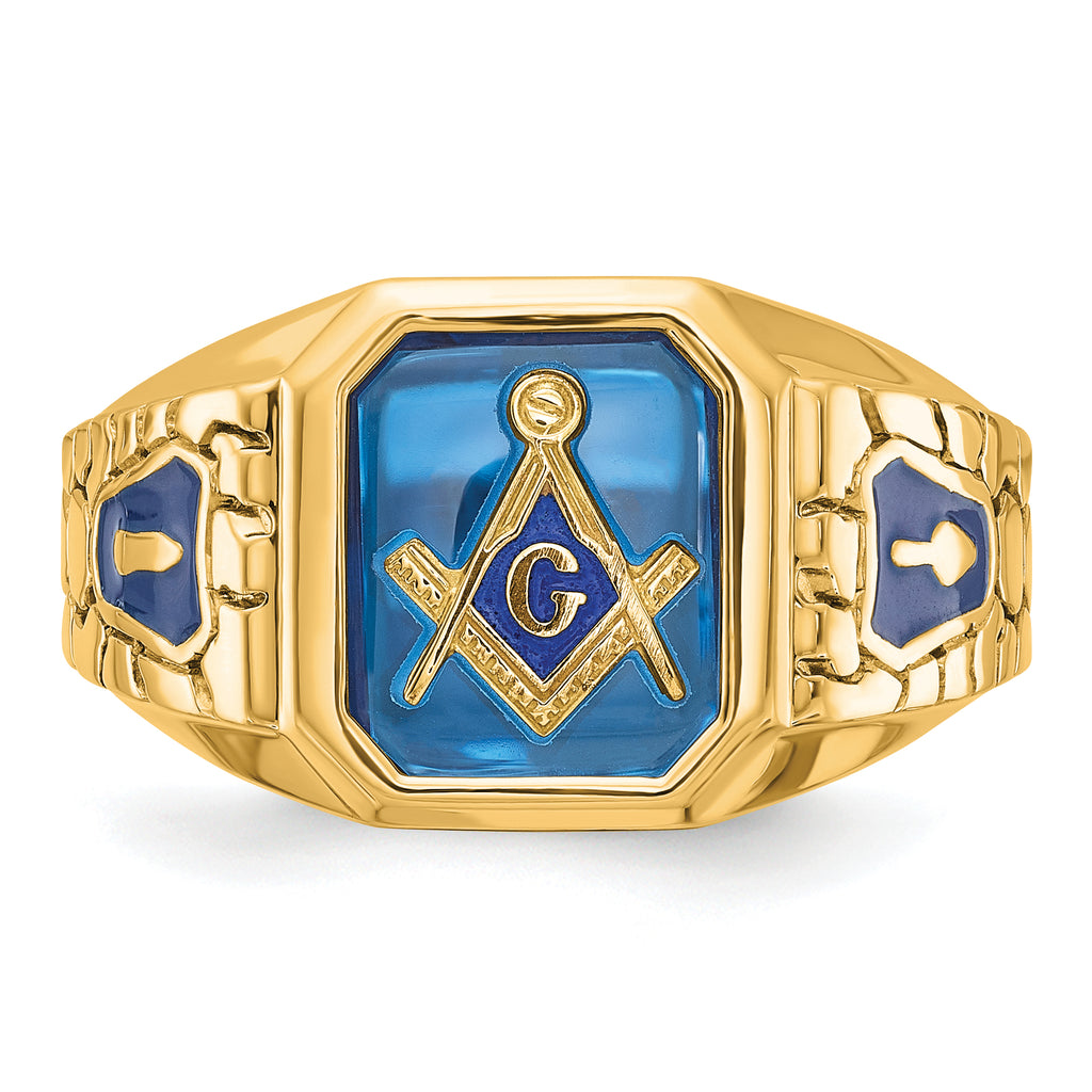 10k Men's Polished and Textured with Blue Enamel and Lab Created Sapphire Blue Lodge Master Masonic - Sophia Jewelers