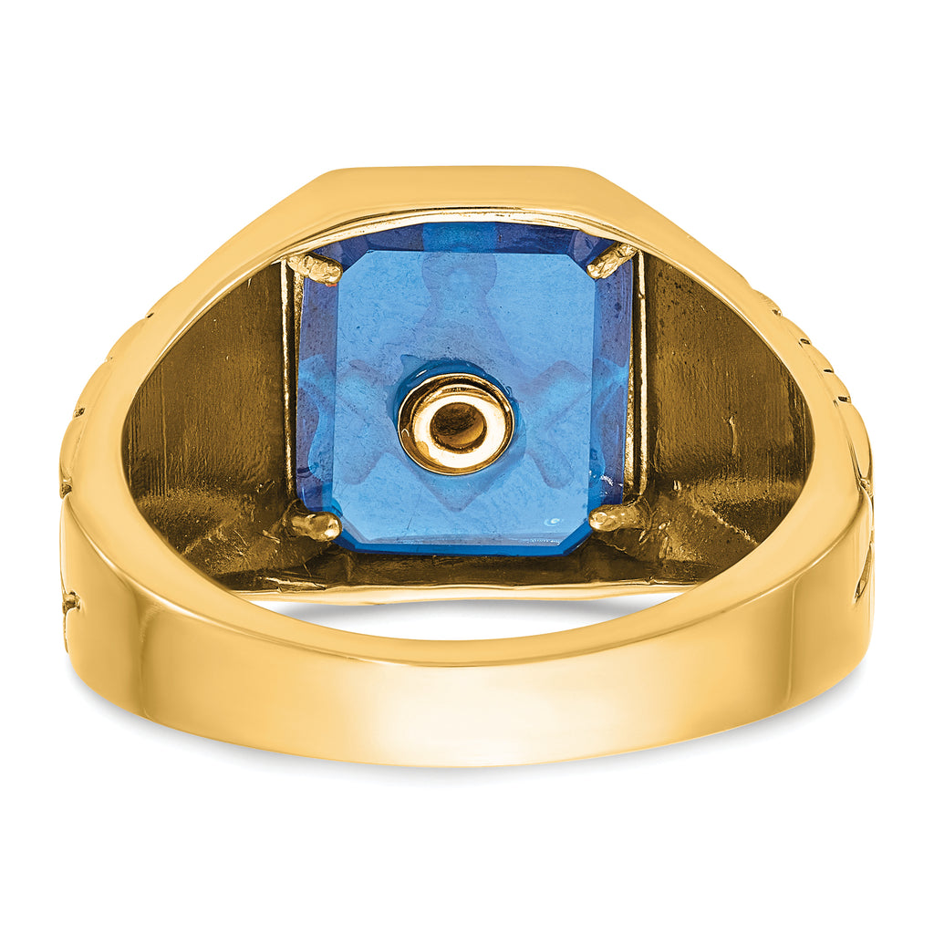 10k Men's Polished and Textured with Blue Enamel and Lab Created Sapphire Blue Lodge Master Masonic - Sophia Jewelers