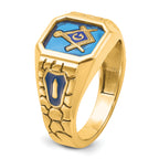 10k Men's Polished and Textured with Blue Enamel and Lab Created Sapphire Blue Lodge Master Masonic - Sophia Jewelers