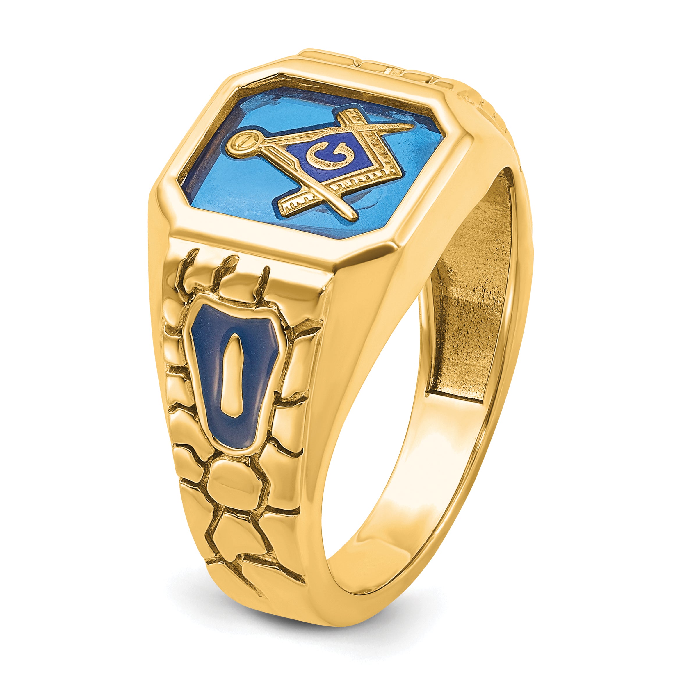 10k Men's Polished and Textured with Blue Enamel and Lab Created Sapphire Blue Lodge Master Masonic - Sophia Jewelers