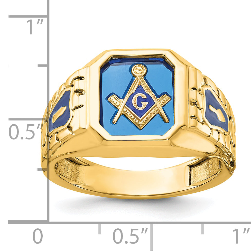 10k Men's Polished and Textured with Blue Enamel and Lab Created Sapphire Blue Lodge Master Masonic - Sophia Jewelers