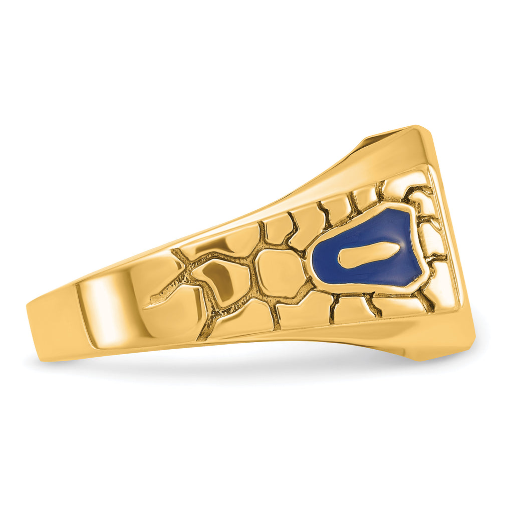 10k Men's Polished and Textured with Blue Enamel and Lab Created Sapphire Blue Lodge Master Masonic - Sophia Jewelers