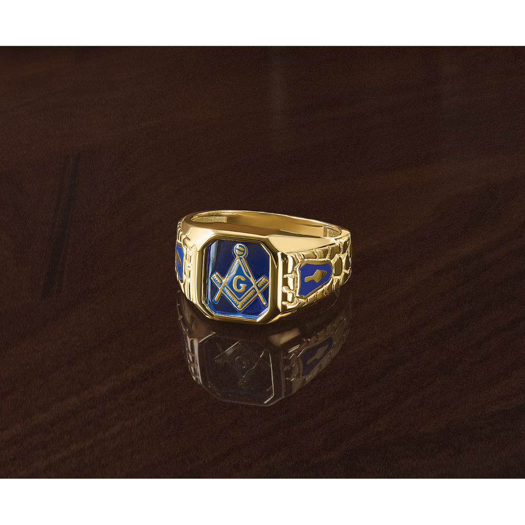 10k Men's Polished and Textured Blue Lodge Master Masonic Ring Mounting, Mounting Only - Sophia Jewelers