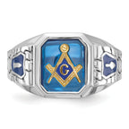 14k White Gold Men's Polished and Textured with Blue Enamel and Lab Created Sapphire Blue Lodge Mast - Sophia Jewelers