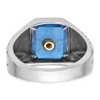 14k White Gold Men's Polished and Textured with Blue Enamel and Lab Created Sapphire Blue Lodge Mast - Sophia Jewelers