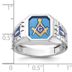 14k White Gold Men's Polished and Textured with Blue Enamel and Lab Created Sapphire Blue Lodge Mast - Sophia Jewelers