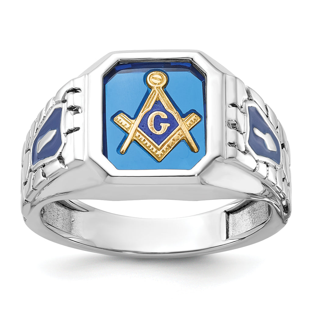 14k White Gold Men's Polished and Textured Blue Lodge Master Masonic Ring Mounting, Mounting Only - Sophia Jewelers