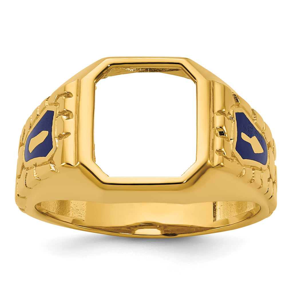 10k Men's Polished and Textured Blue Lodge Master Masonic Ring Mounting, Mounting Only - Sophia Jewelers