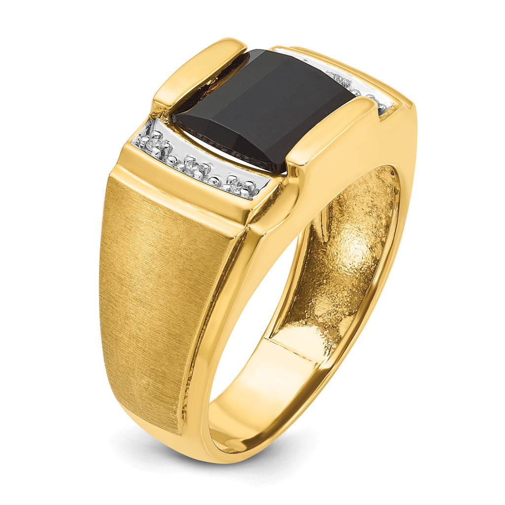 14k White Gold Mens Satin Barrel Onyx and Diamond Ring Mounting, Mounting Only - Sophia Jewelers