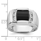 14k White Gold Mens Satin Barrel Onyx and 1/20 carat Diamond Complete Ring - Sophia Jewelers