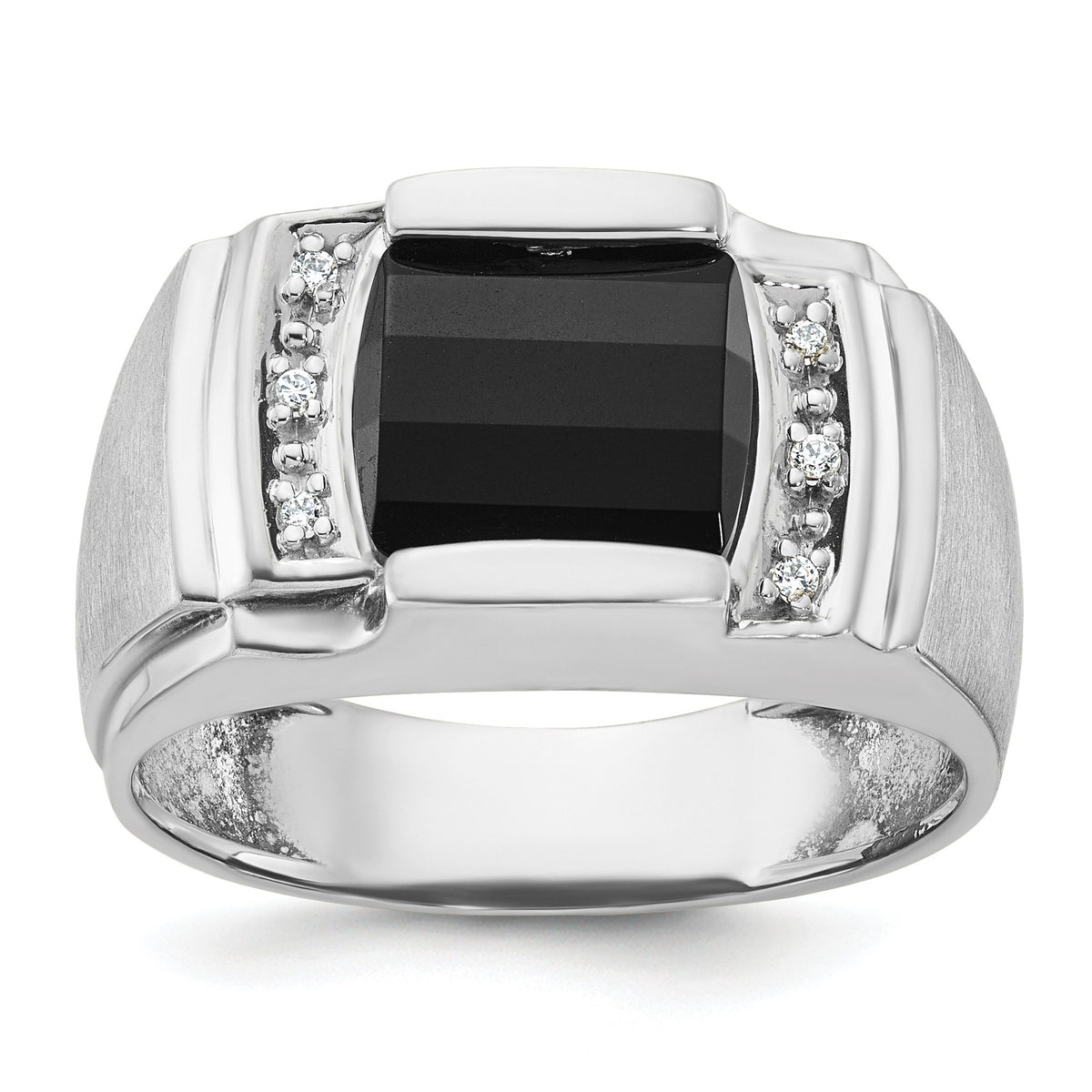 Men's Barrel Onyx & Diamond Ring in 14K White Gold (1/20 ct. tw.), Size 10 - Sophia Jewelers Main image