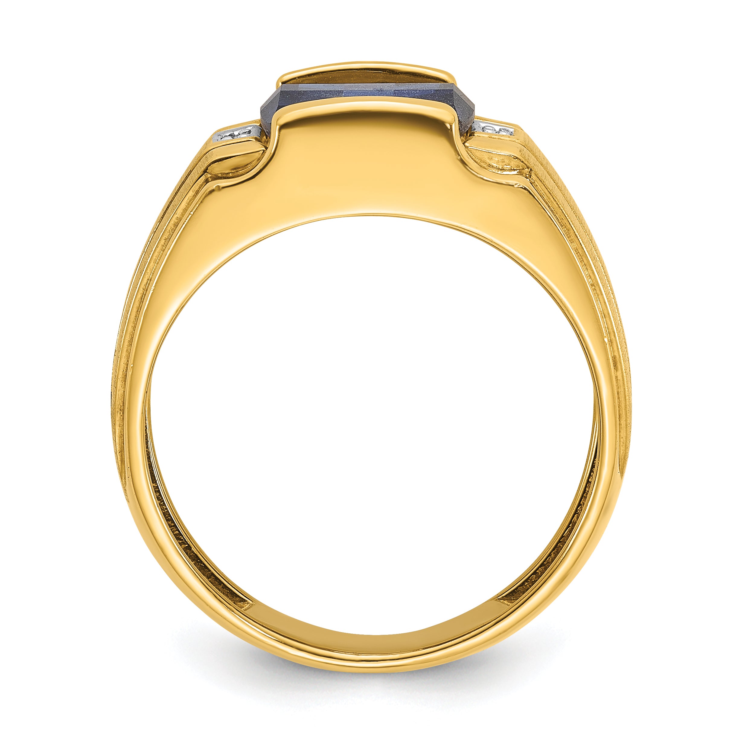 14k Mens Barrel Lab Created Sapphire and Diamond Complete Ring - Sophia Jewelers