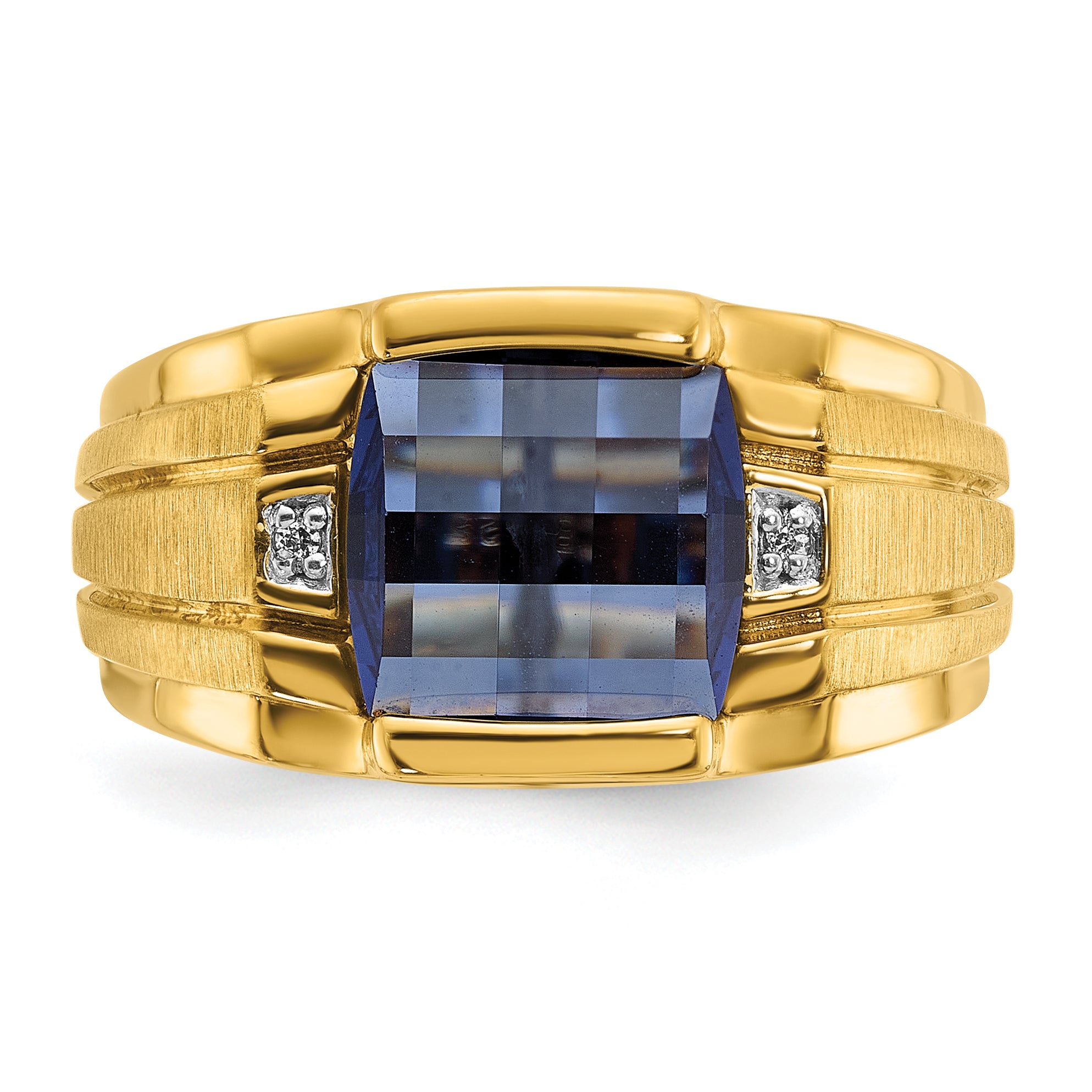 14k Mens Barrel Lab Created Sapphire and Diamond Complete Ring - Sophia Jewelers
