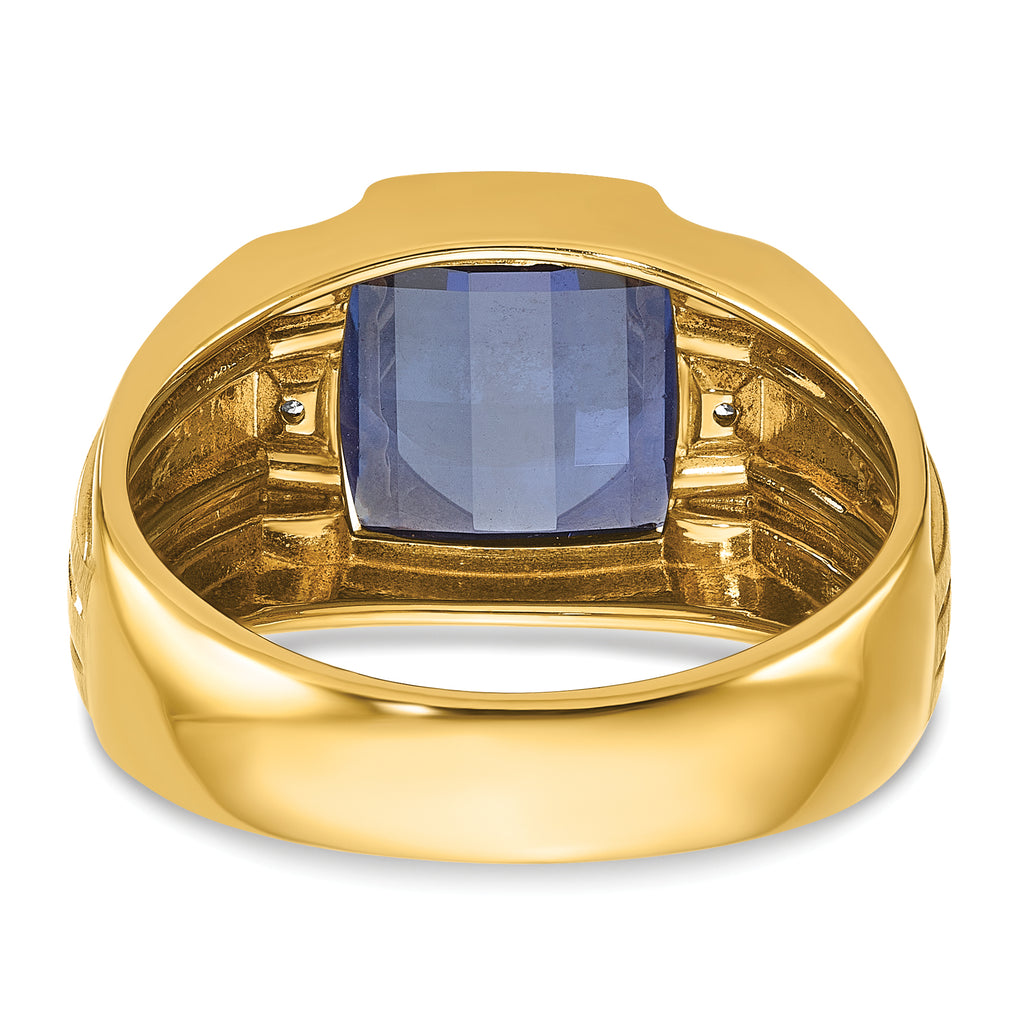 14k Mens Barrel Lab Created Sapphire and Diamond Complete Ring - Sophia Jewelers
